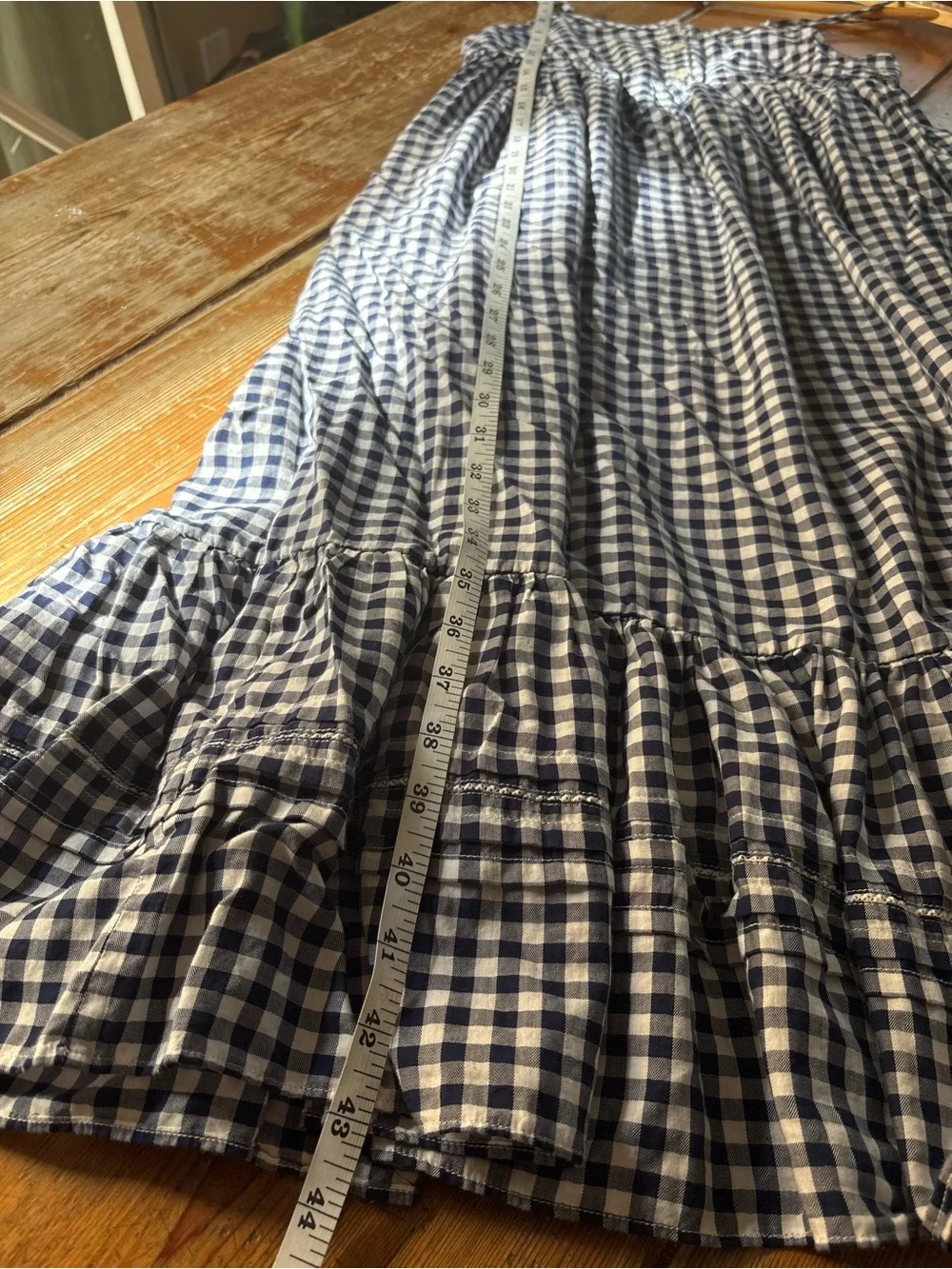 Ralph Lauren Girls Gingham Maxi Dress Size 16 XL Navy White 100% Cotton
